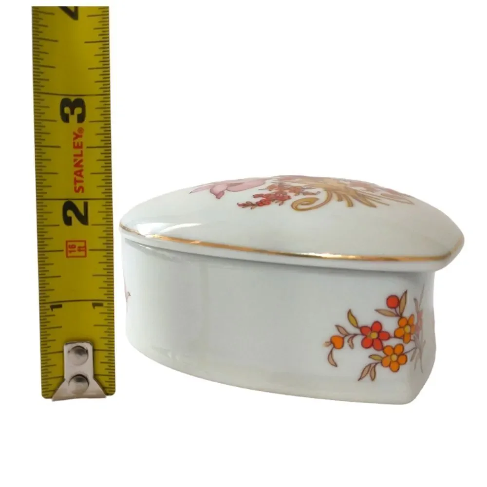 Heart Trinket‎ Jewelry Box Dish Lid Ceramic Flowers Floral Gift Leart Brazil.